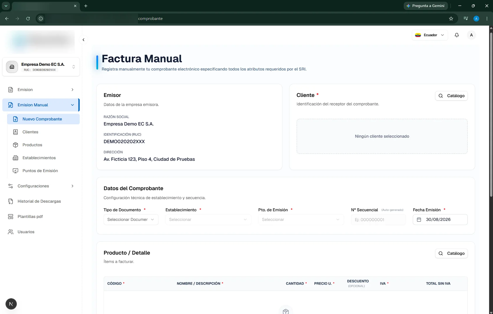 Portal Regional de Facturación vista principal 3